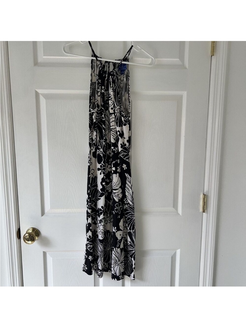 Tori Richard Black and White Silk Floral Maxi Dress